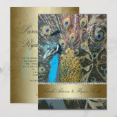 Faux Jewel & Elegant Peacock Wedding Invitation Kaart (Voorkant / Achterkant)