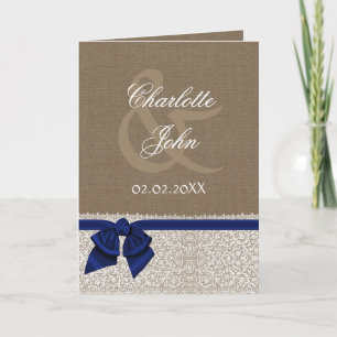 FAUX jute, marineblauw en witte kant Dank u Bedankkaart