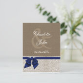 FAUX jute, marineblauw en witte kant Dank u Briefkaart (Staand voorkant)