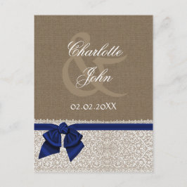 FAUX jute, marineblauw en witte kant Dank u Briefkaart
