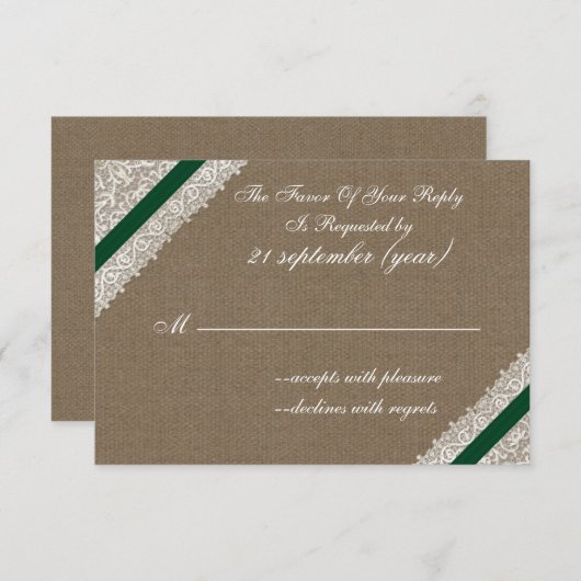 FAUX jute met smaragdgroene rsvp 3,5 x 5 (Voorkant / Achterkant)