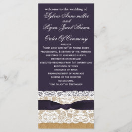 FAUX jute, rustieke bruiloft programma's thee leng