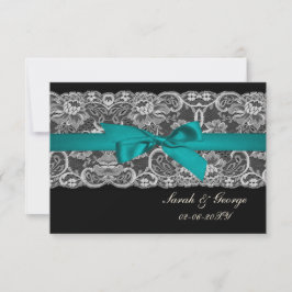 Faux kant en lint aqua, zwart 3,5 x 5 rsvp