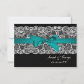 Faux kant en lint aqua, zwart 3,5 x 5 rsvp (Voorkant)