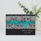 Faux kant en lint aqua, zwart 3,5 x 5 rsvp (Staand voorkant)