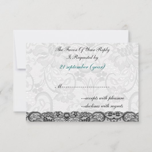 Faux kant en lint aqua, zwart 3,5 x 5 rsvp (Achterkant)