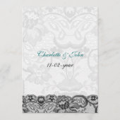 Faux kant en lint aqua, zwart trouwmenu menu (Achterkant)