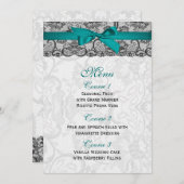 Faux kant en lint aqua, zwart trouwmenu menu (Voorkant / Achterkant)