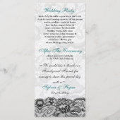 Faux kant en lint aqua, zwarte bruiloft programma' programmakaart (Achterkant)