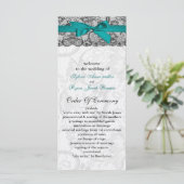 Faux kant en lint aqua, zwarte bruiloft programma' programmakaart (Staand voorkant)