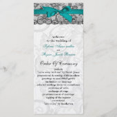 Faux kant en lint aqua, zwarte bruiloft programma' programmakaart (Voorkant)