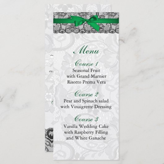 Faux kant en lint emerald green bruiloft Menu (Voorkant / Achterkant)
