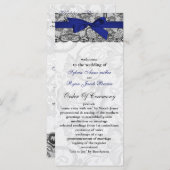 Faux kant en lint marine blauwe bruiloft programma programmakaart (Voorkant / Achterkant)