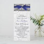 Faux kant en lint marine blauwe bruiloft programma programmakaart (Staand voorkant)