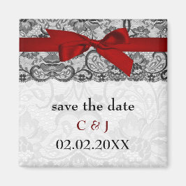 Faux kant en lint rood, zwart, behalve datum magneet