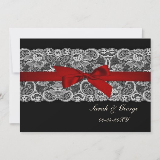 Faux kant en lint rood, zwart, behalve datum save the date (Voorkant)