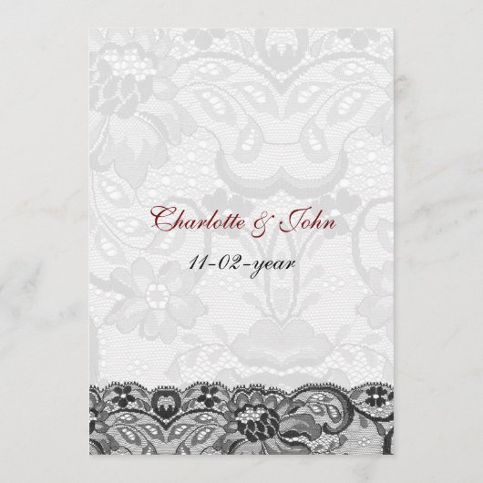 Faux kant en lint rood, zwart bruiloft Menu (Achterkant)