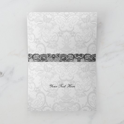 Faux kant en lint rood, zwarte bruiloft dank u notitiekaartje (Binnen)