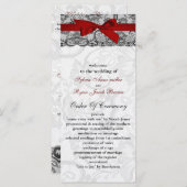 Faux kant en lint rood, zwarte bruiloft programma' programmakaart (Voorkant / Achterkant)