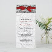 Faux kant en lint rood, zwarte bruiloft programma' programmakaart (Staand voorkant)