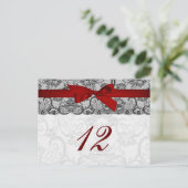 Faux kant en lint rood, zwarte-tafelnummerkaarten briefkaart (Staand voorkant)