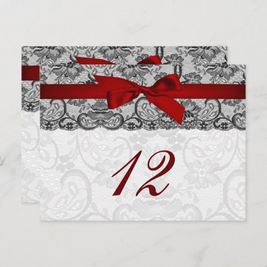 Faux kant en lint rood, zwarte-tafelnummerkaarten briefkaart (Voorkant / Achterkant)