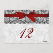 Faux kant en lint rood, zwarte-tafelnummerkaarten briefkaart (Achterkant)