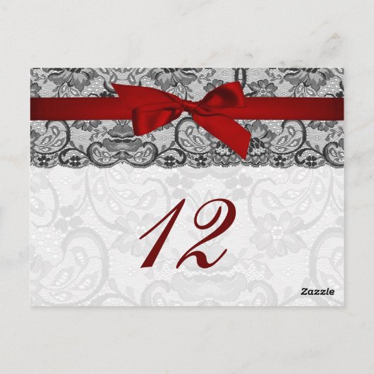 Faux kant en lint rood, zwarte-tafelnummerkaarten briefkaart (Achterkant)