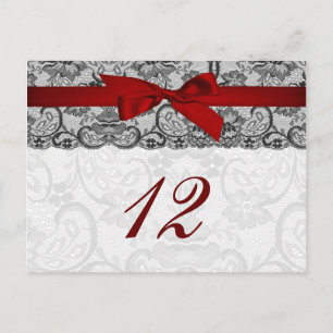 Faux kant en lint rood, zwarte-tafelnummerkaarten briefkaart