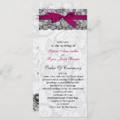 Faux kant en lint roze, zwarte bruiloft programma' programmakaart (Voorkant / Achterkant)