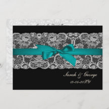 Faux kant en ribbon aqua, zwarte trouwuitnodiginge