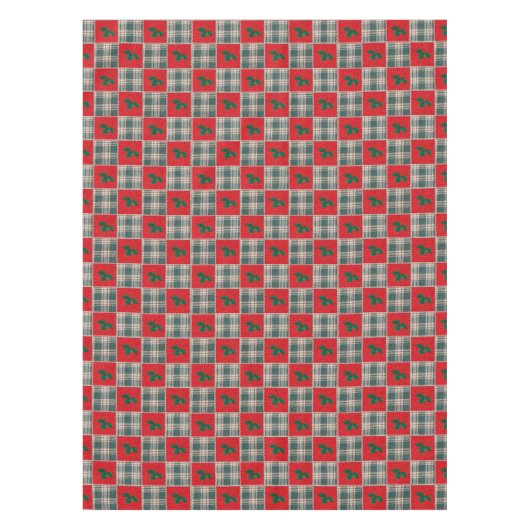 faux kerst gewatteerde holly patroon tafelkleed (Voorkant)