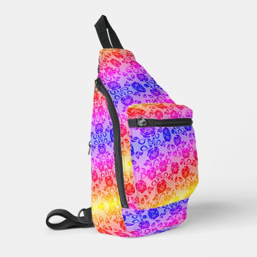 Faux kleurrijke kanten visnet sling bag (Linkerhoek)