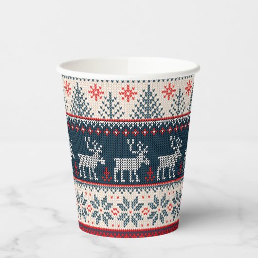 Faux Knit Holiday Patroon Nordic Theme Kerstmis Papieren Bekers (Links)