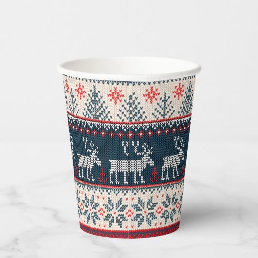 Faux Knit Holiday Patroon Nordic Theme Kerstmis Papieren Bekers (Rechts)