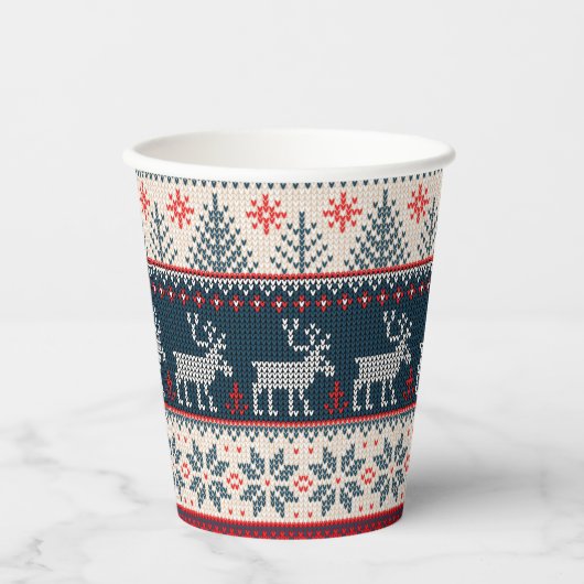 Faux Knit Holiday Patroon Nordic Theme Kerstmis Papieren Bekers (Voorkant)