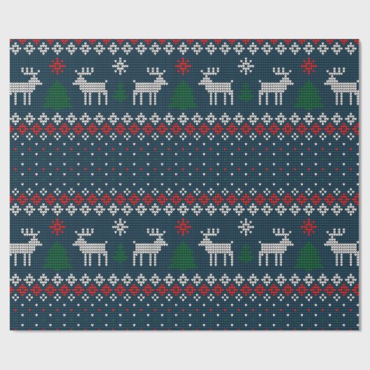 Faux Knitting Pattern kerstboom en Deer Cadeaupapier (Vlak)