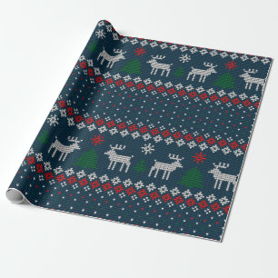 Faux Knitting Pattern kerstboom en Deer Cadeaupapier