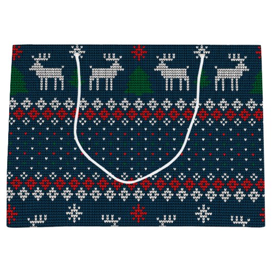 Faux Knitting Pattern kerstboom en Deer Groot Cadeauzakje (Voorkant)