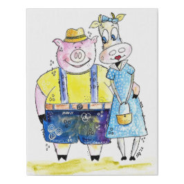 Faux, Koe en filmpjes, gestreken doek Imitatie Canvas Print