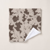 Faux Koe Print Bruin en Crème Bad Handdoek (Wasdoekje)