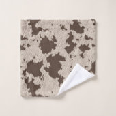 Faux Koe Print Bruin en Crème Bad Handdoek (Wasdoekje)