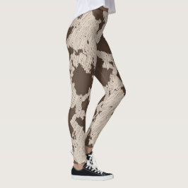 Faux Koe Print, bruin en crème Leggings