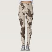 Faux Koe Print, bruin en crème Leggings (Voorkant)