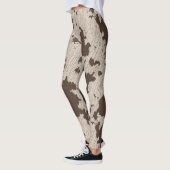 Faux Koe Print, bruin en crème Leggings (Links)