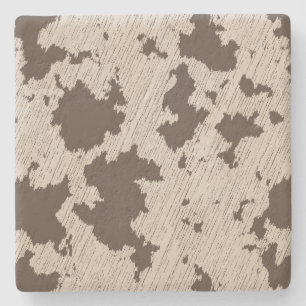 Faux Koe Print Bruin en Crème Stenen Onderzetter