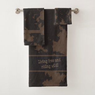 Faux Koe Print Zwart en Bruin Bad Handdoek