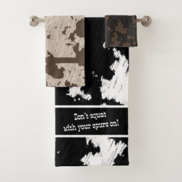 Faux Koe Print Zwart, Wit, Bruin en Cream Bad Handdoek