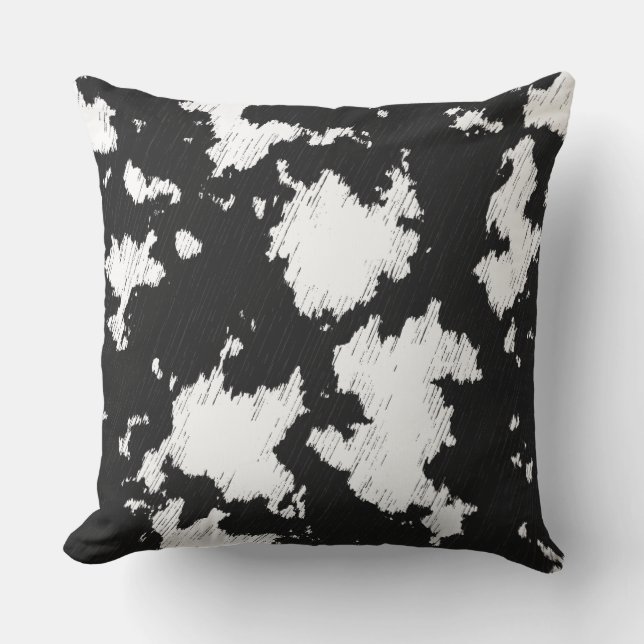 Faux Koe Print Zwart-wit Buitenkussen (Voorkant)