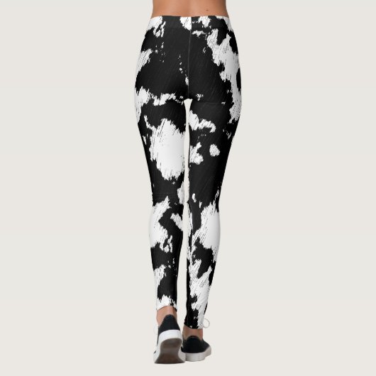 Faux Koe Print, zwart-wit Leggings (Achterkant)